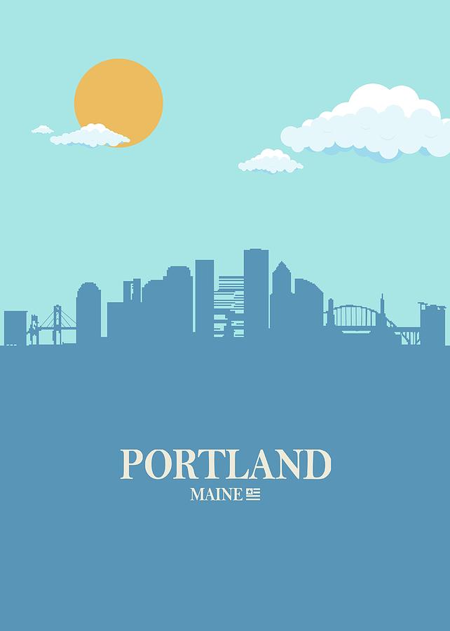 Portland City Skyline Bluesky Digital Art
