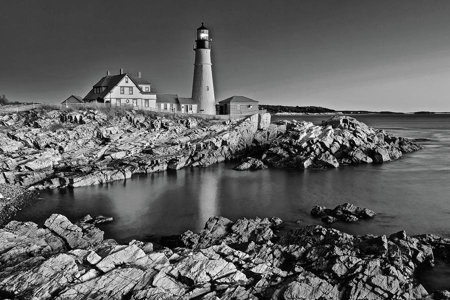 Portland Head Grayscale Photograph by Frozen in Time Fine Art Photography
