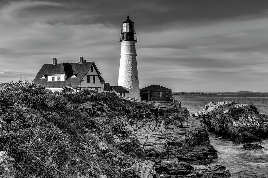 Portland Head Light Black and White Photograph by Andrew Pacheco