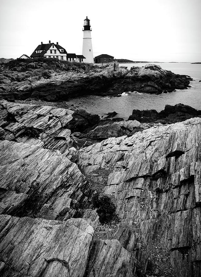 Portland Head Light Coast Black And White Photograph by Dan Sproul