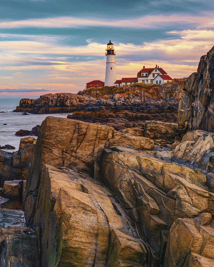 Portland Maine Photograph - Portland Head Light Coastal Landscape by Gregory Ballos