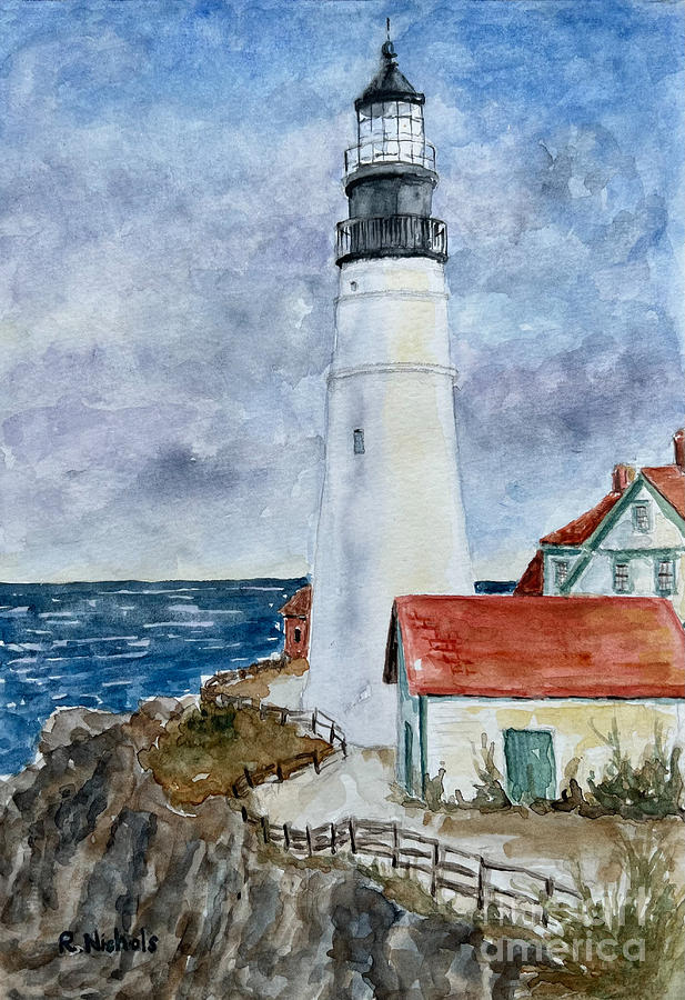 Lighthouse Painting - Portland Head Light, Maine by Rebecca Nichols