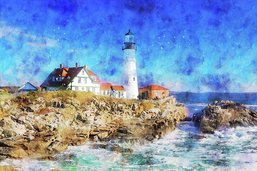 Portland Head Light Watercolor Painting Painting by Dan Sproul