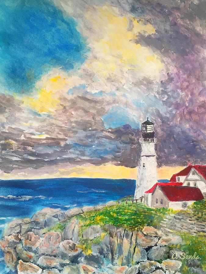 Portland Head Lighthouse Painting by Anne Sands