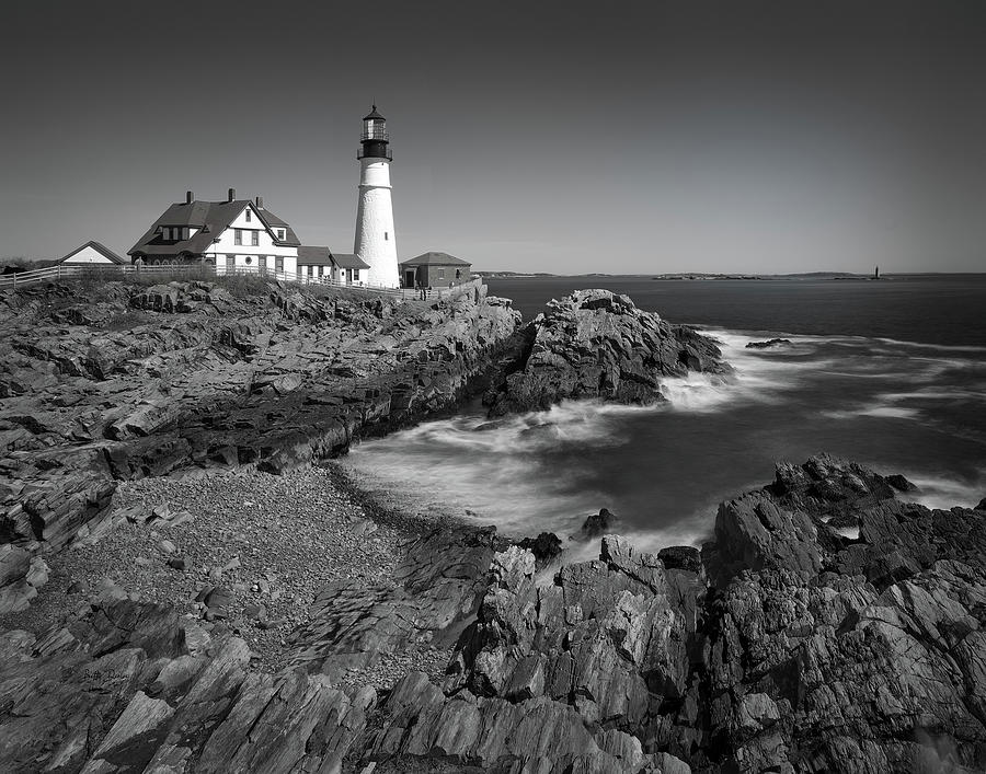 Landscape Photograph - Portland Head Lighthouse - Black and White by Betty Denise