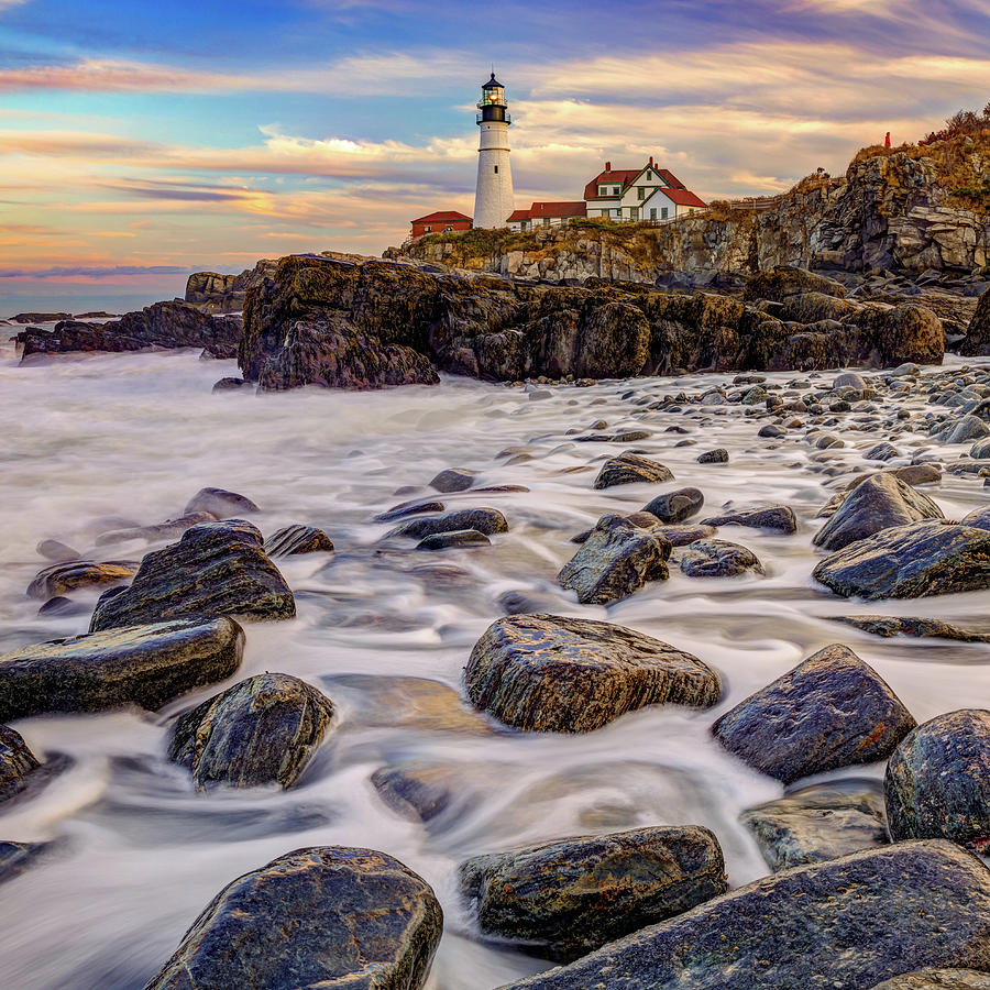 Portland Head Light Photograph - Portland Head Lighthouse Maine Seascape 1x1 by Gregory Ballos