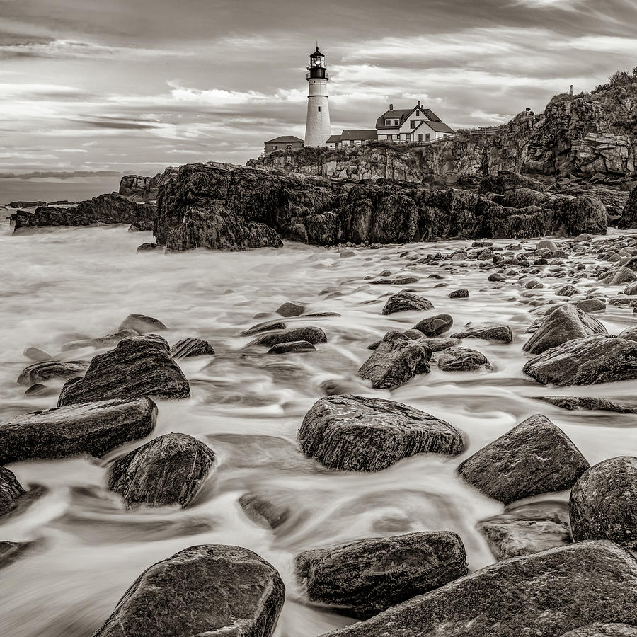Portland Head Light Photograph - Portland Head Lighthouse Maine Seascape - Sepia 1x1 by Gregory Ballos