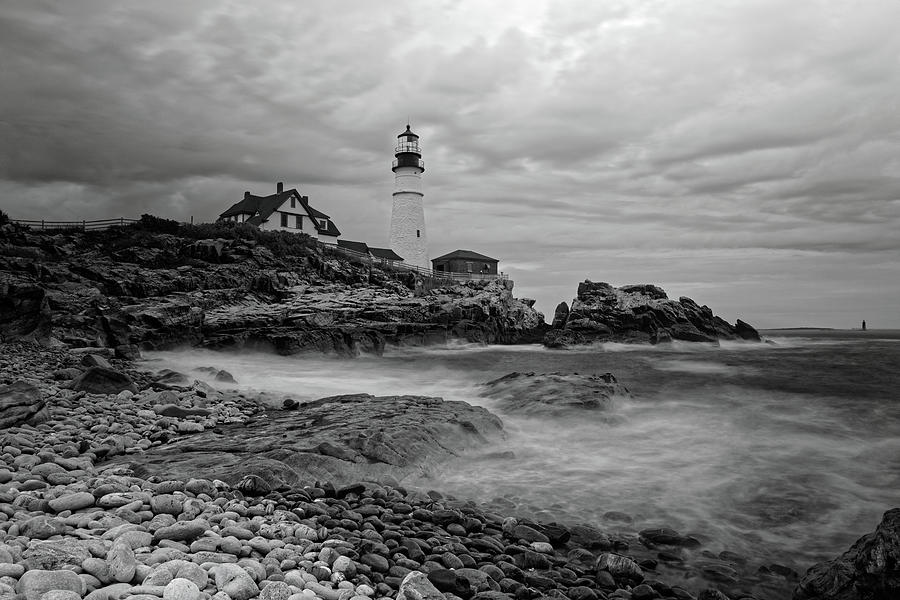 Portland Head Lighthouse, ME 2 Black and White Photograph by Doolittle Photography and Art