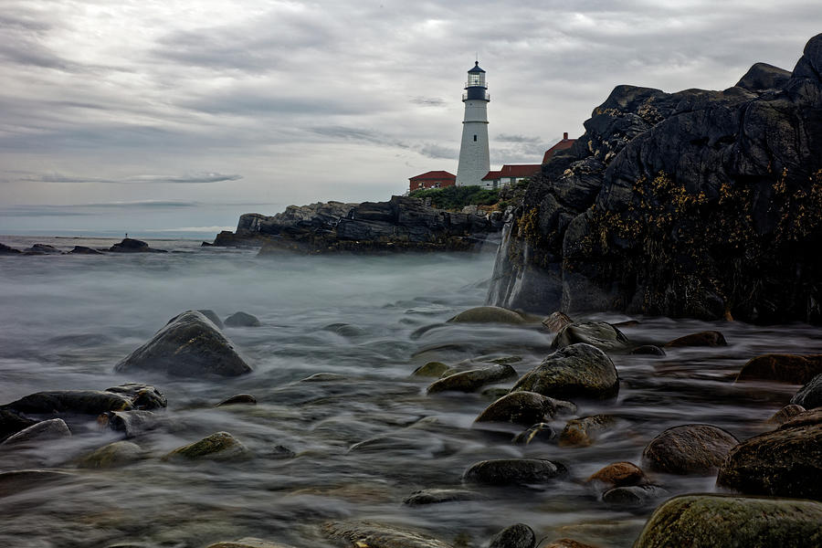 Portland Head Lighthouse, ME, Time exposure Waves Photograph by Doolittle Photography and Art