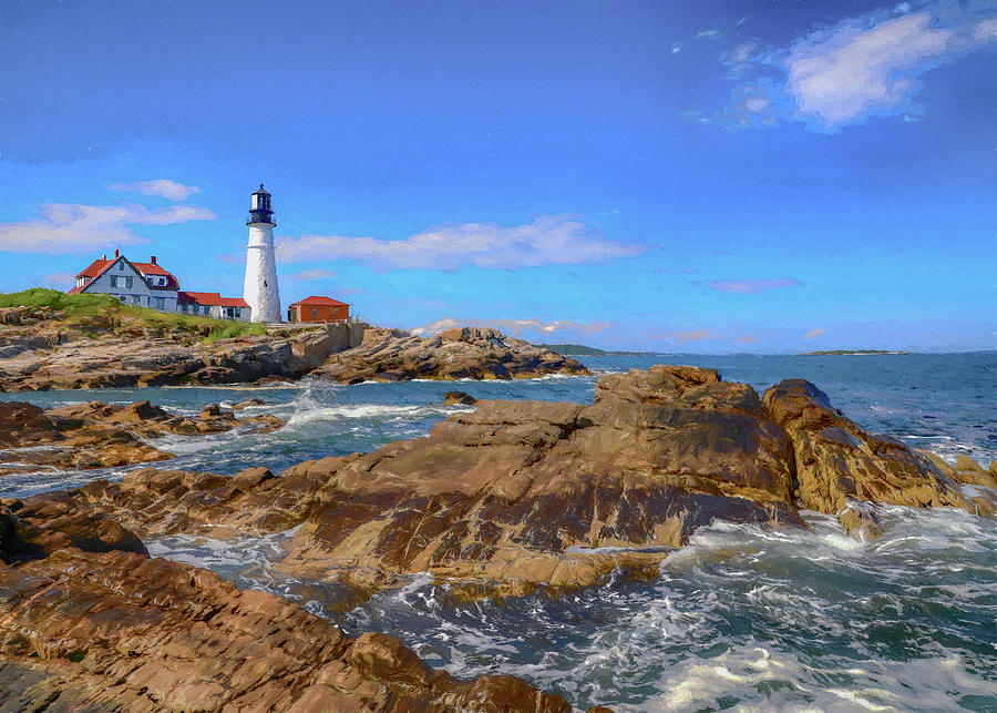 Portland Lighthouse - Painting Mixed Media by Ron Grafe