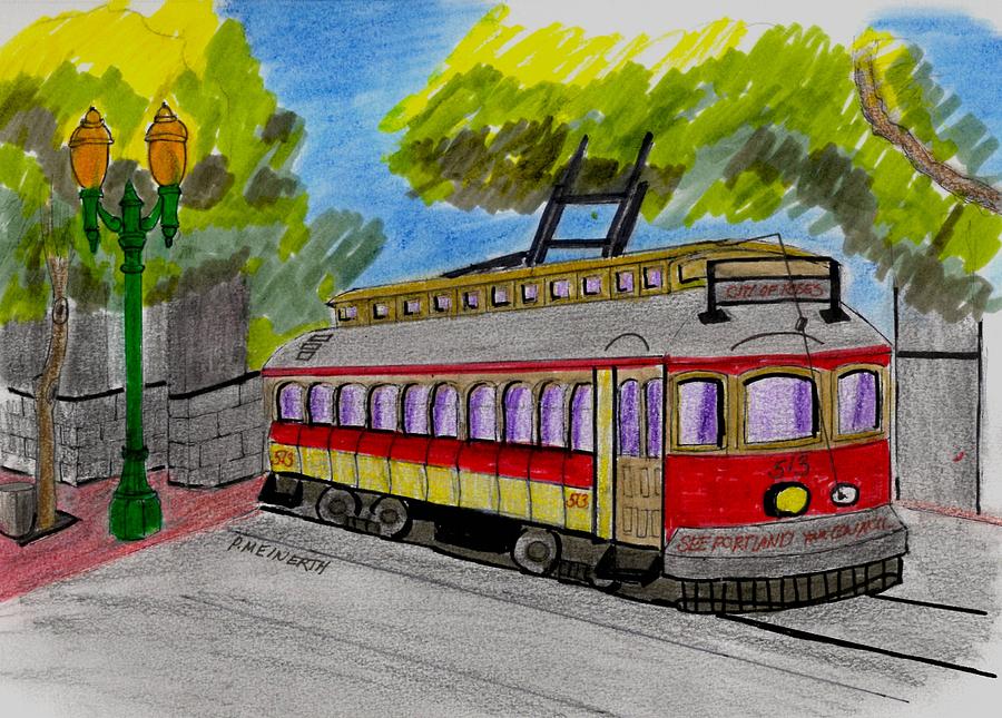 Portland OR Trolley Drawing by Paul Meinerth