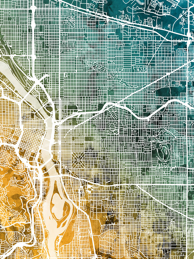 Portland Oregon City Map #92 Digital Art by Michael Tompsett