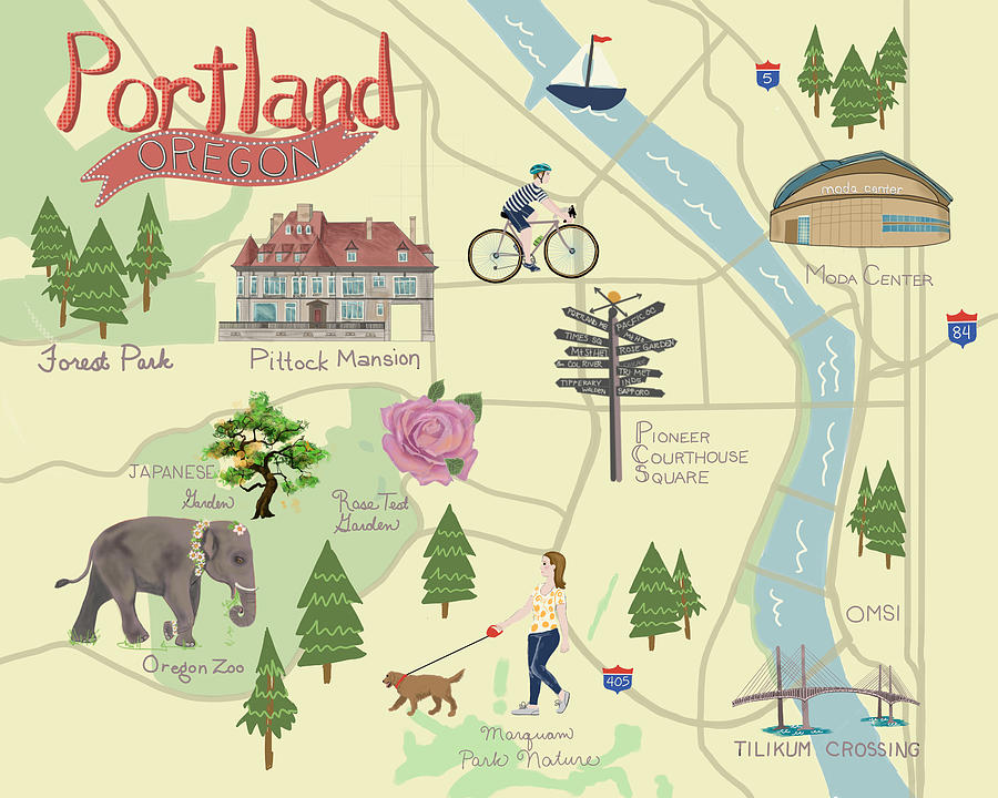 Portland Oregon Map Painting by Blenda Studio