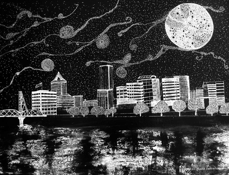 Portland Oregon Skyline Drawing by Melinda Firestone-White