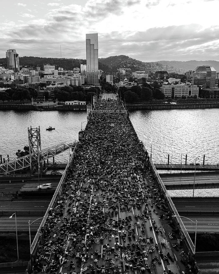 Portland Photograph - Portland Protest #1 BW Vertical by Andrew Wallner