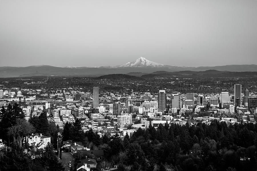 Portland Skyline in Black and White Photograph by Aashish Vaidya