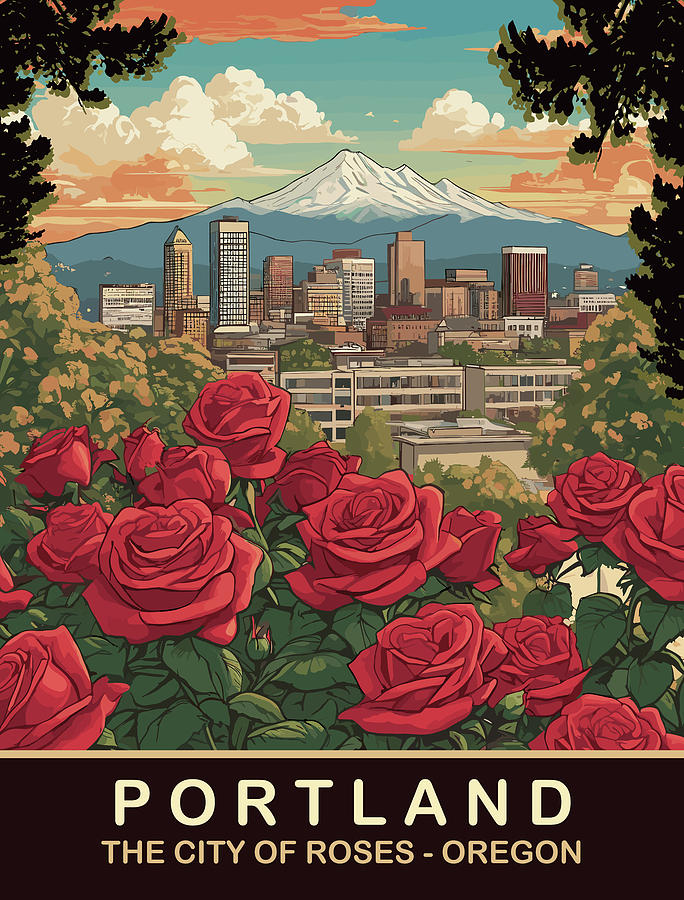 Portland Digital Art - Portland, the City of Roses, OR by Long Shot