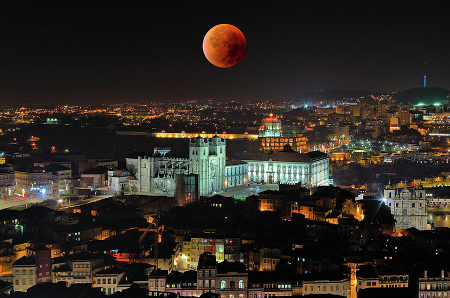 Porto City and Blood Moon Photograph by Angelo DeVal