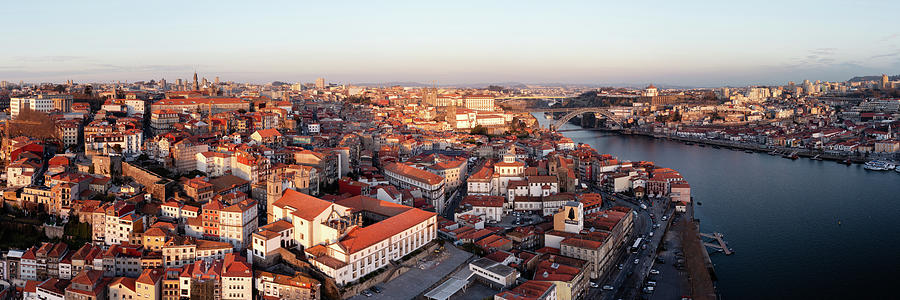 Porto City Ribeira Cais aerial sunset Portugal Photograph by Sonny Ryse