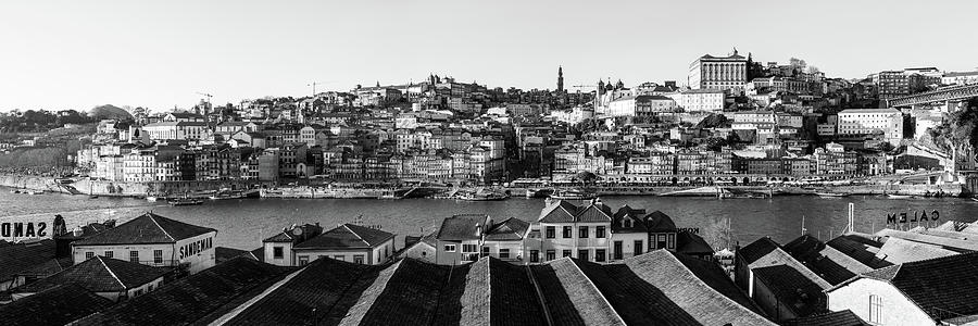Porto City Ribeira sunrise Douro River Portugal Black and white Photograph by Sonny Ryse