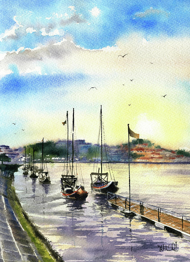 Porto Douro River And Rabelo Boats Painting by Dora Hathazi Mendes