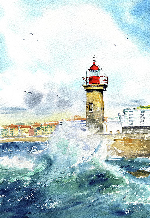 Porto Felgueiras Lighthouse Painting Painting by Dora Hathazi Mendes