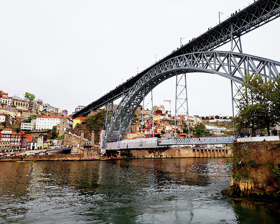 Porto Luis I Bridge Ponte Over Douro River Old Town Portugal Digital Art by Irina Sztukowski
