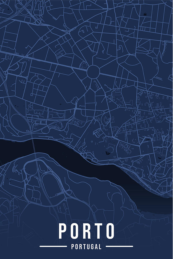 Porto Map Portugal Night Blue Aesthetic Minimalistic Digital Art by ...