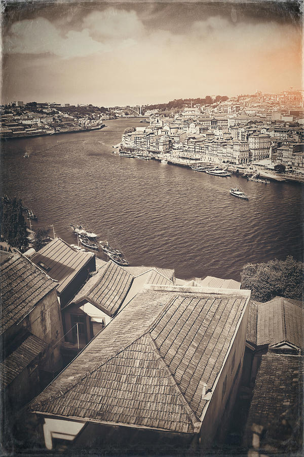 Porto Portugal Banks of The Douro Vintage Sepia  Photograph by Carol Japp