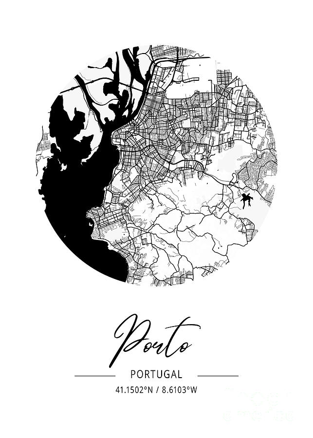 Porto Portugal Black Water City Map Digital Art By Tien Stencil Pixels 5496