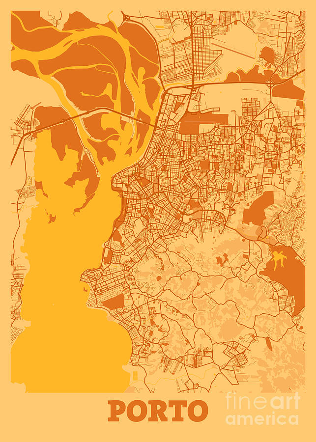 Porto Portugal Sunset City Map Digital Art By Tien Stencil Pixels 1704