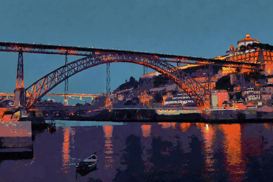 Porto River Douro and Bridge in the Evening Light Painting by Menega Sabidussi