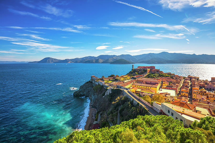 Portoferraio aerial view. Lighthouse and fort. Elba island. Photograph by Stefano Orazzini