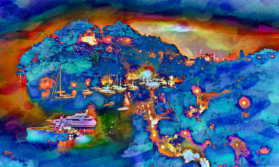 Portofino Harbor at Night Digital Art by Russel Considine