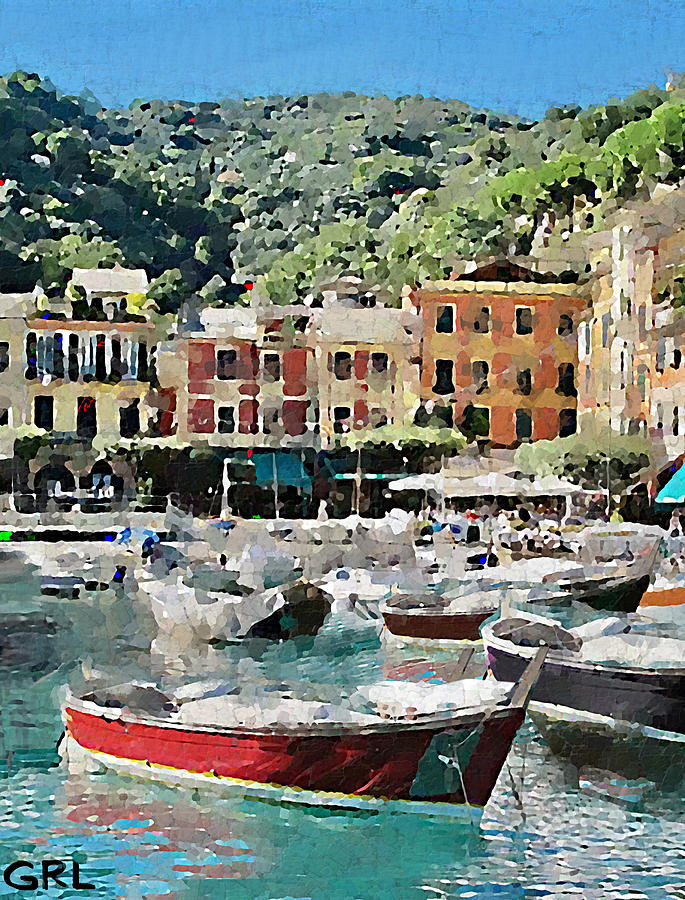 Portofino Seaside Italy Riviera Contemporary Digital Fine Art Detail Painting by G Linsenmayer