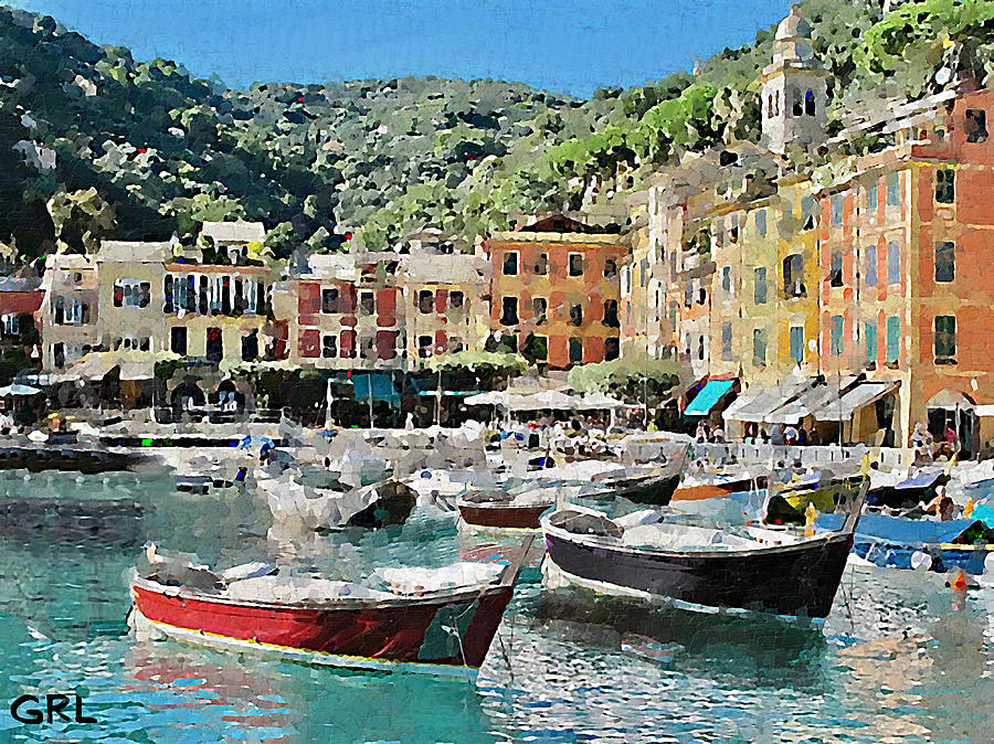 Portofino Seaside Italy Riviera Contemporary Digital Fine Art Painting by G Linsenmayer