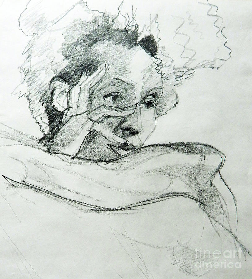Portrait drawing of an African-American woman Painting by Greta Corens
