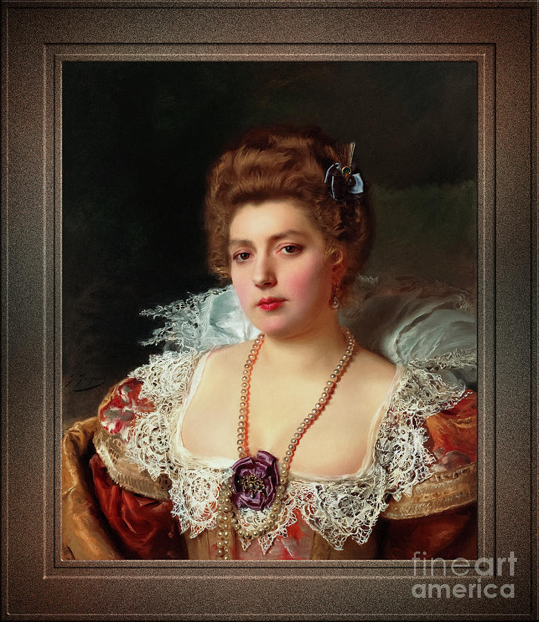 Portrait dune Femme Portant des Perles by Gustave Jean Jacquet Remastered Xzendor7 Reproductions Painting by Rolando Burbon