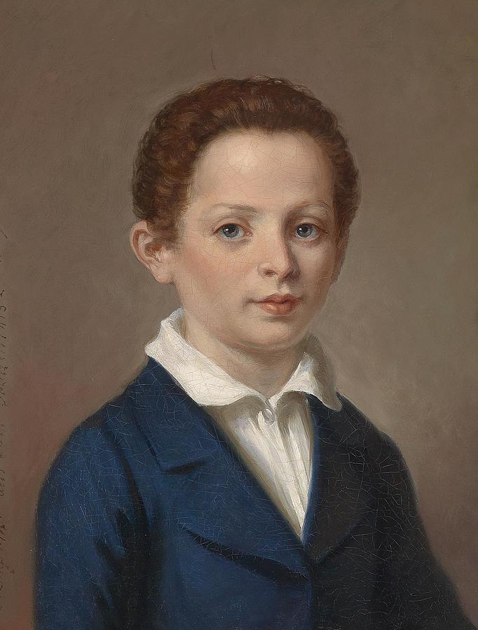 Portrait eines Knaben mit blauem Jackett Painting by Eduard von Engerth ...