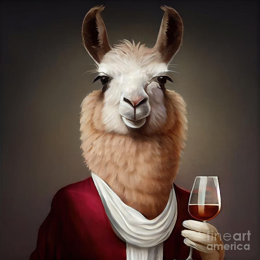 Nature Painting - Portrait For A Llama Having Drink by N Akkash