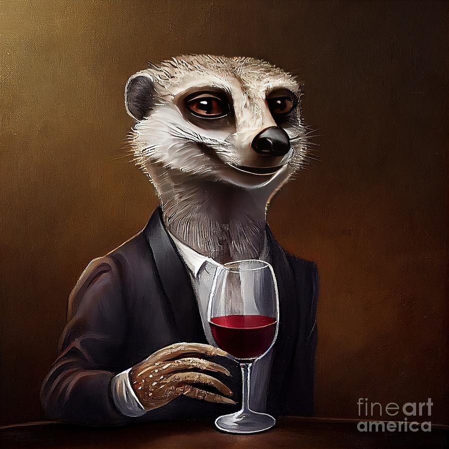 Nature Painting - Portrait For A Meerkat Having Drink by N Akkash