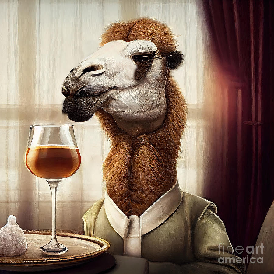 Sunset Painting - Portrait For Camel Having Drink  by N Akkash