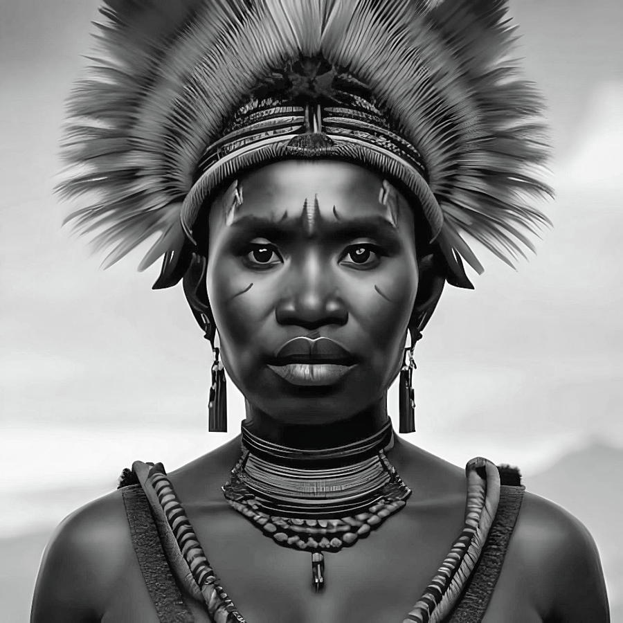 Portrait in black and white of Huli Wigmen tribe woman Digital Art by ...