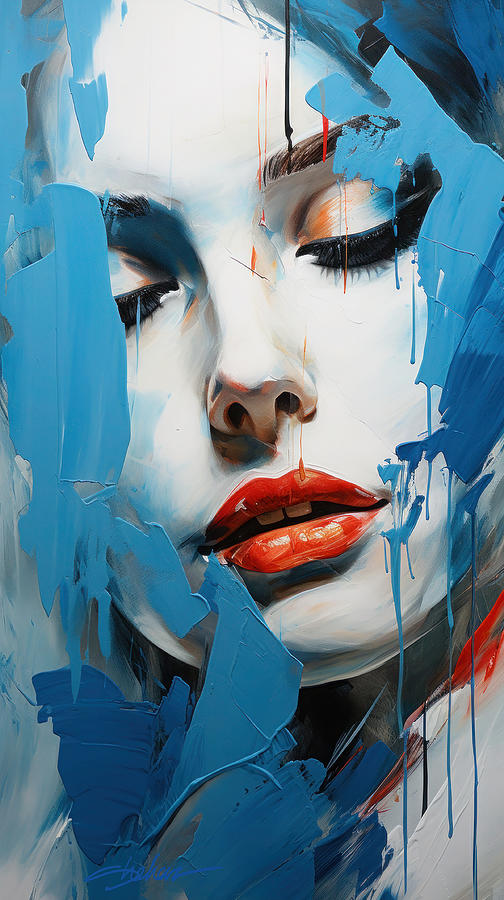Portrait in Blue Digital Art by Shehan Wicks