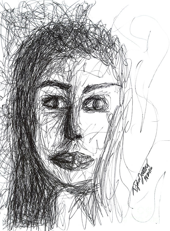 Portrait in dynamic scribble technique Drawing by Djurdjina Jovanovic