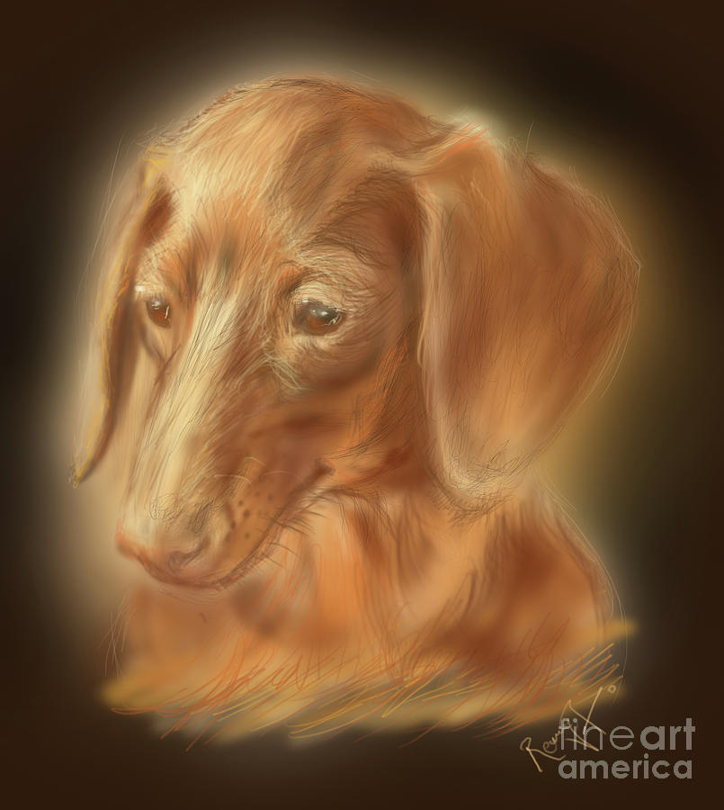 Dachshund Painting - Portrait in memory of Robbie our dachshund pet dog by Remy Francis