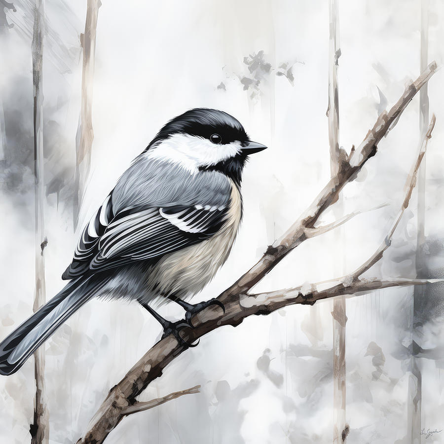 Chickadee Painting - Portrait in Monochrome Feather by Lourry Legarde