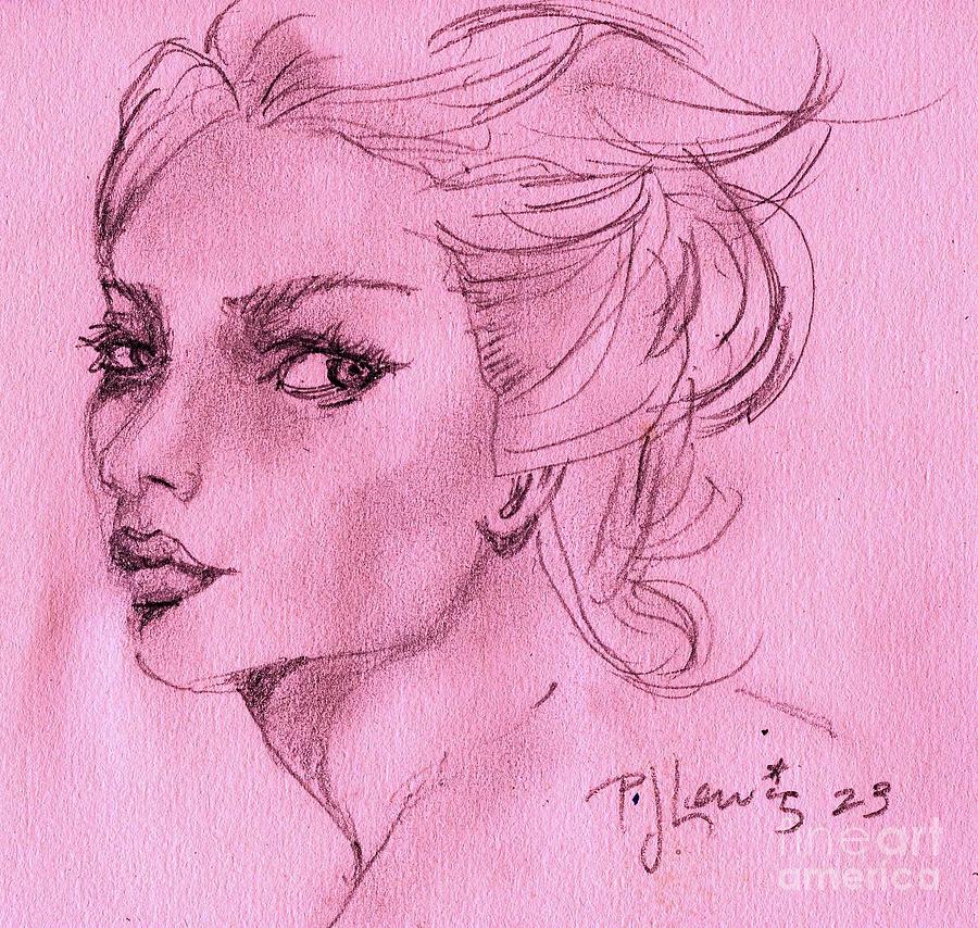Portrait in Pink Drawing by PJ Lewis