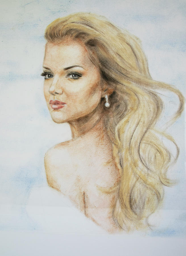 Portrait in technique dry brush oils on paper, enlightened portrait