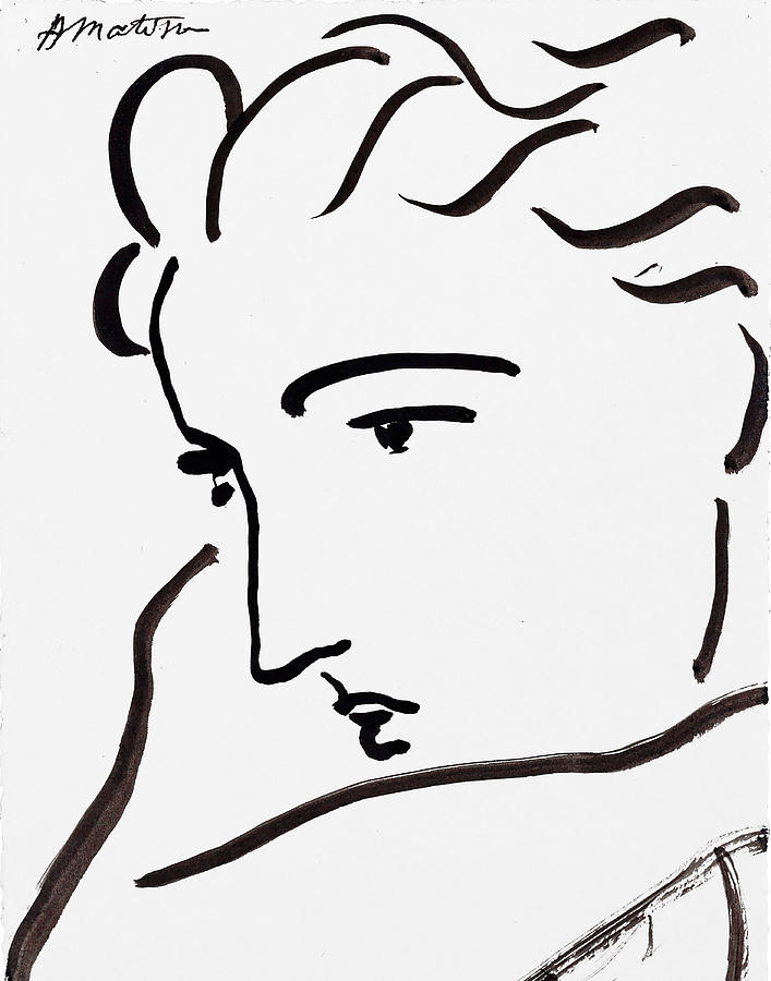Henri Matisse Drawing - Line Art Portrait Femme by Antique Paper Print